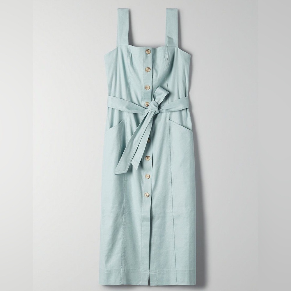 Artizia Babaton KOFI blue belted linen blend button front dress 2